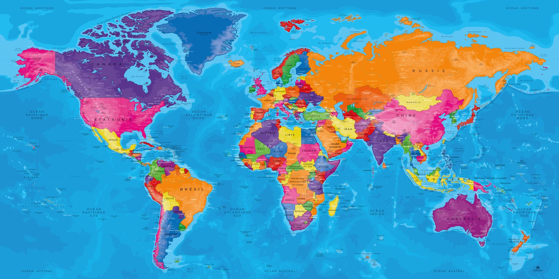 Poster Carte du Monde Avec Pays