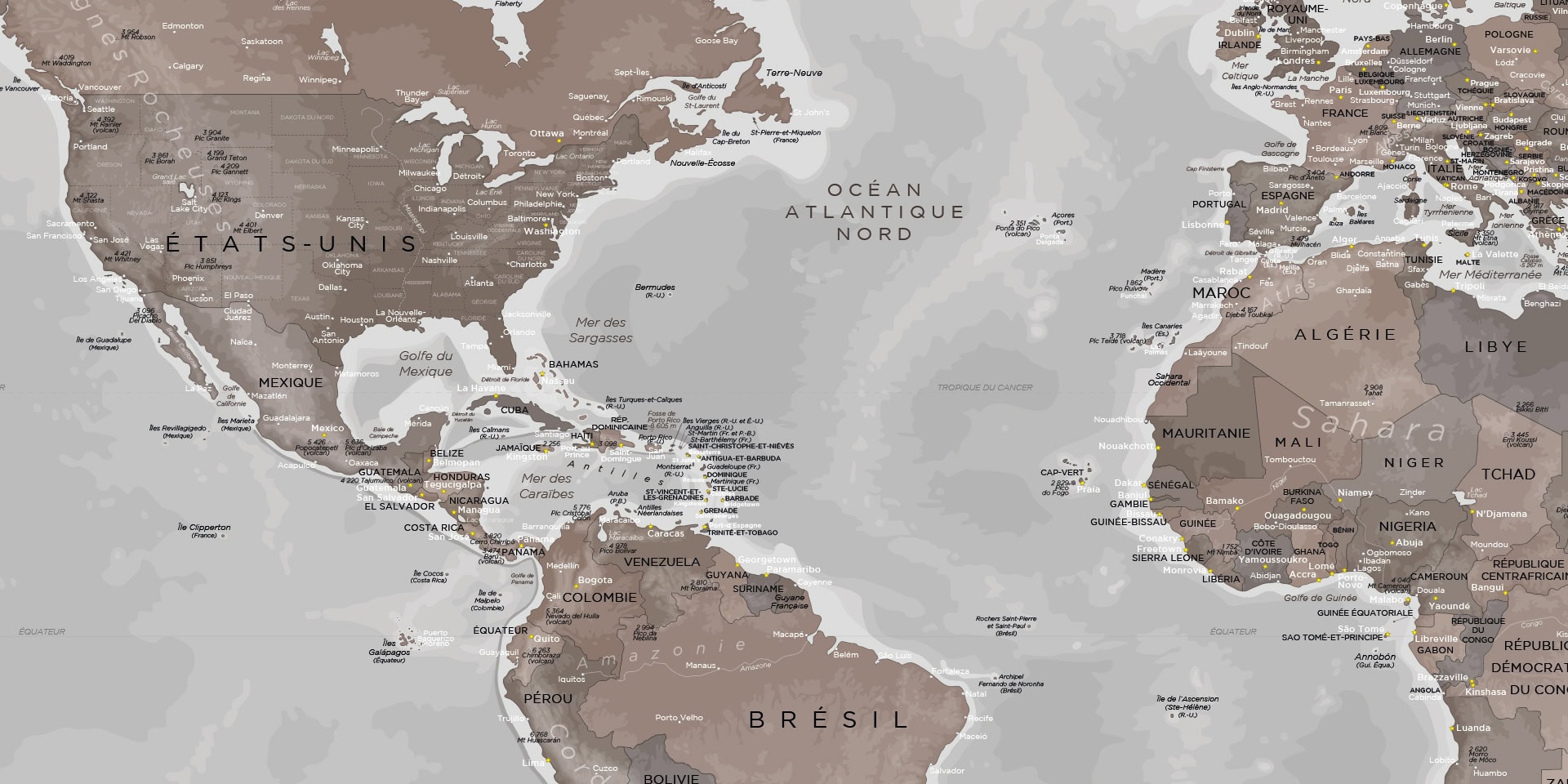 Carte du monde Argent, superbe Poster