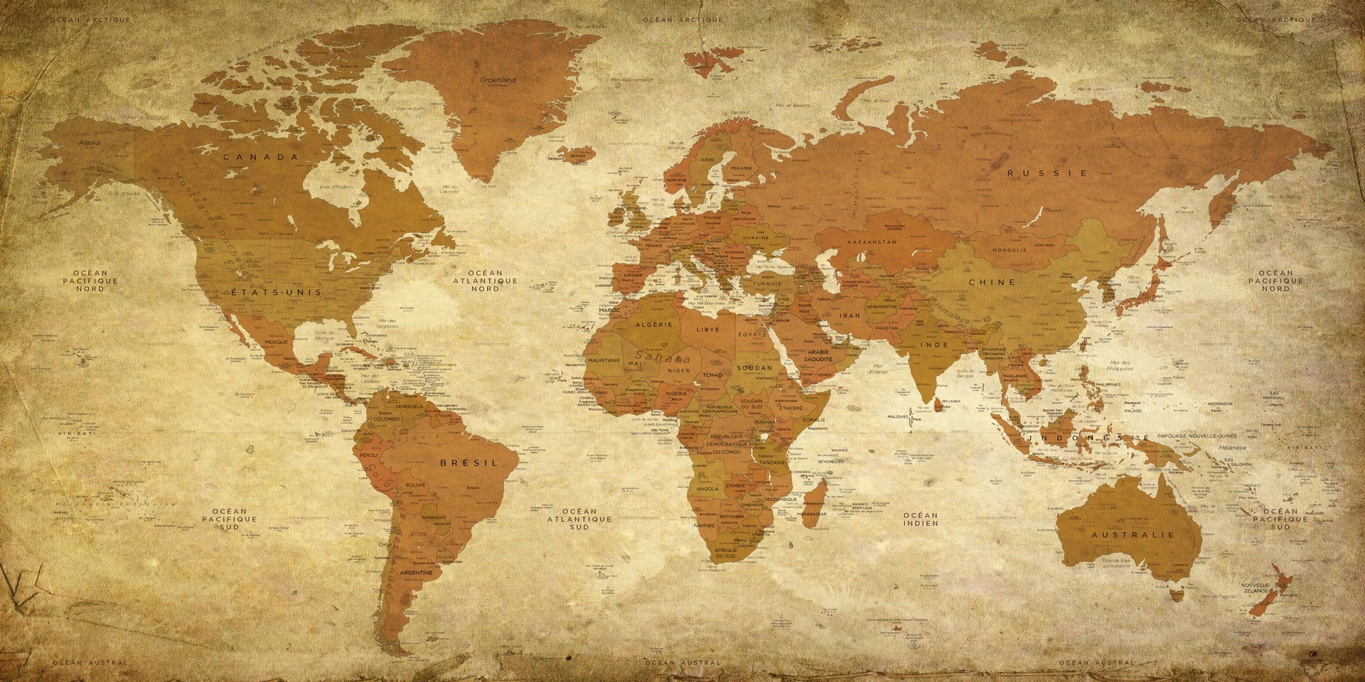 Mappemonde : grand tableau décoratif carte du monde avec reliefs