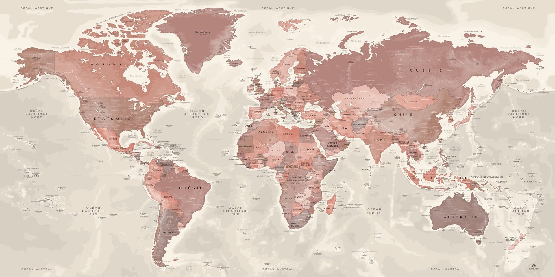 Affiche XXL Carte du monde 2022 style vintage (planisphère en