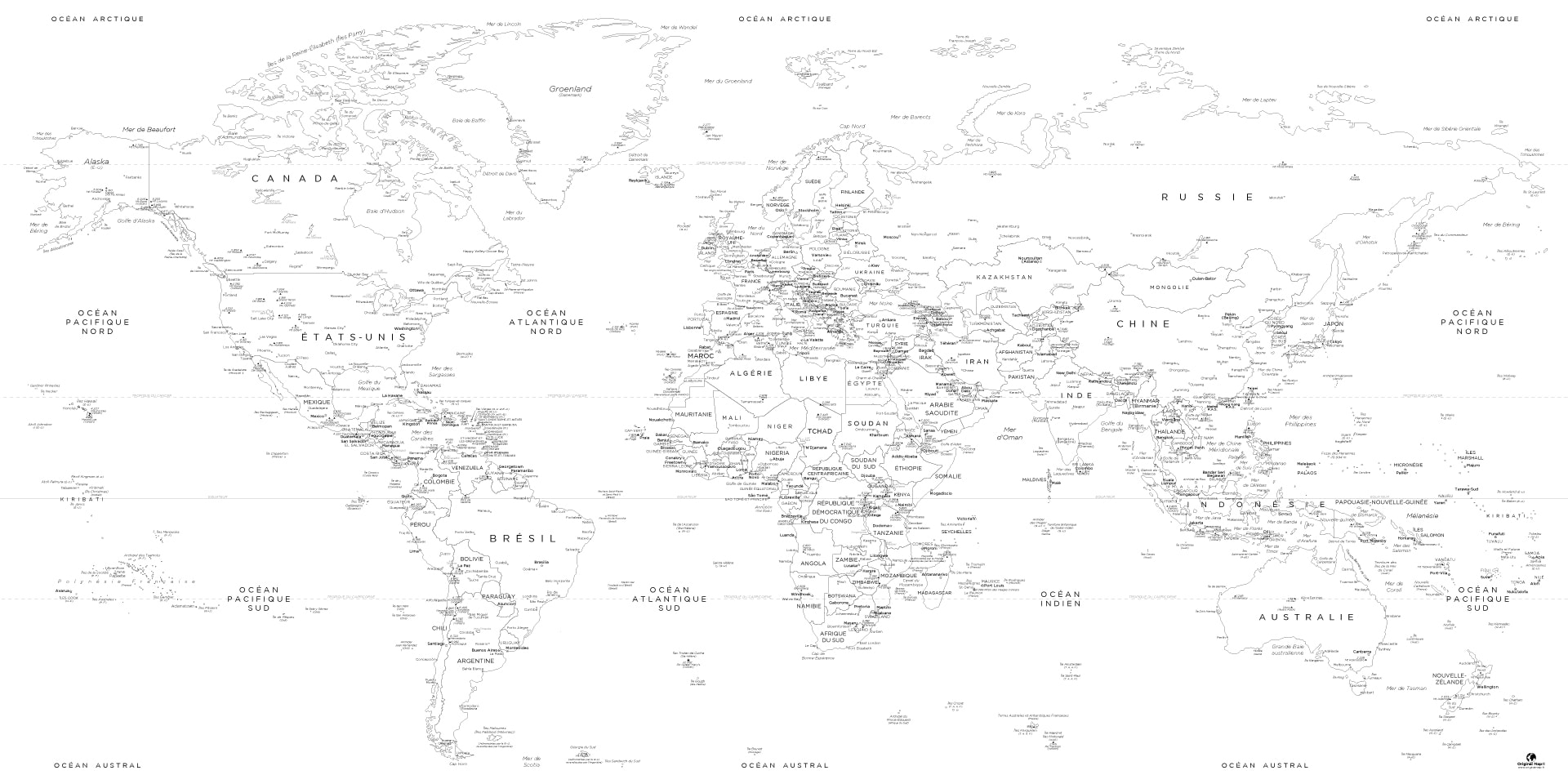 Carte Monde Vierge - Mappemonde Personnalisable - Noir et Blanc