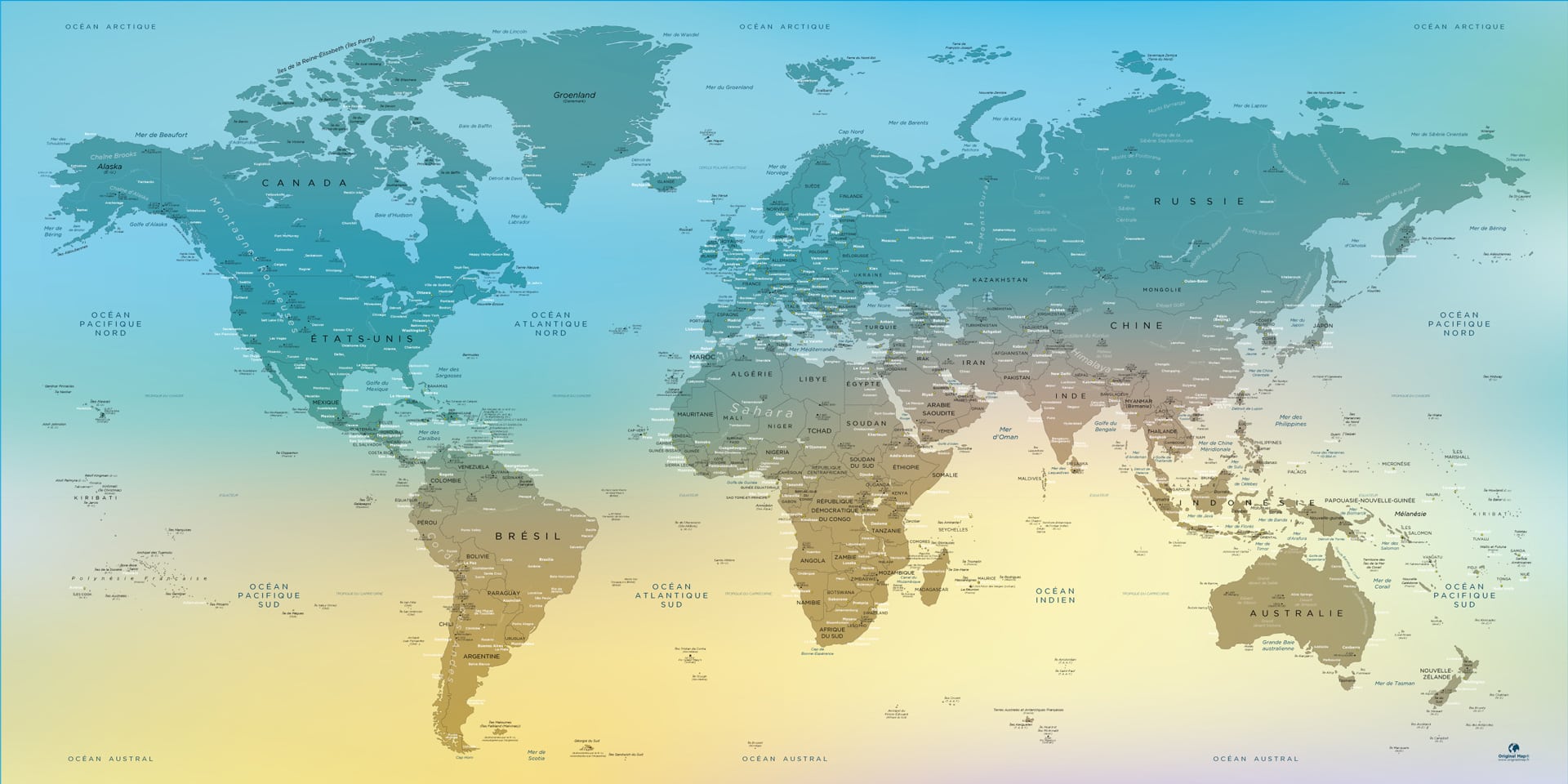 Carte du monde tableau - Mappemonde tableau - World map ...