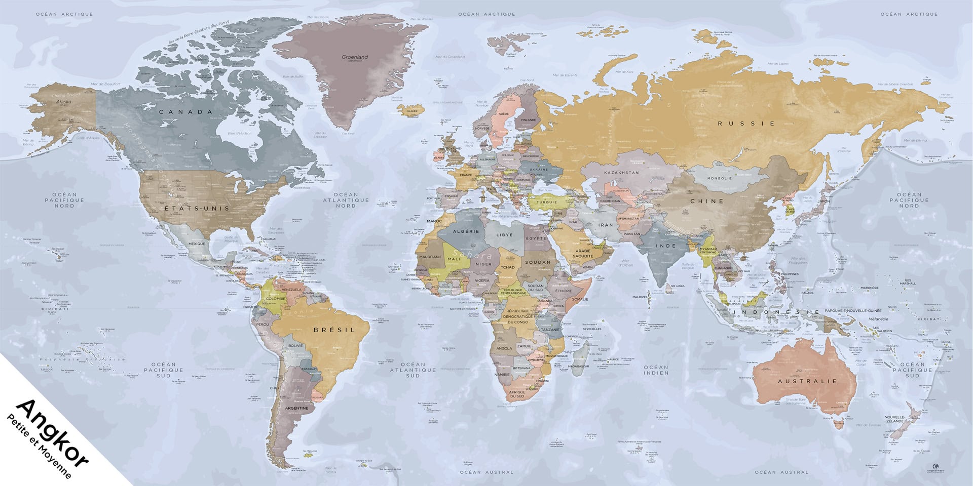 Carte du monde détaillé planisphère - acheter Carte du monde détaillé  planisphère (56559) 
