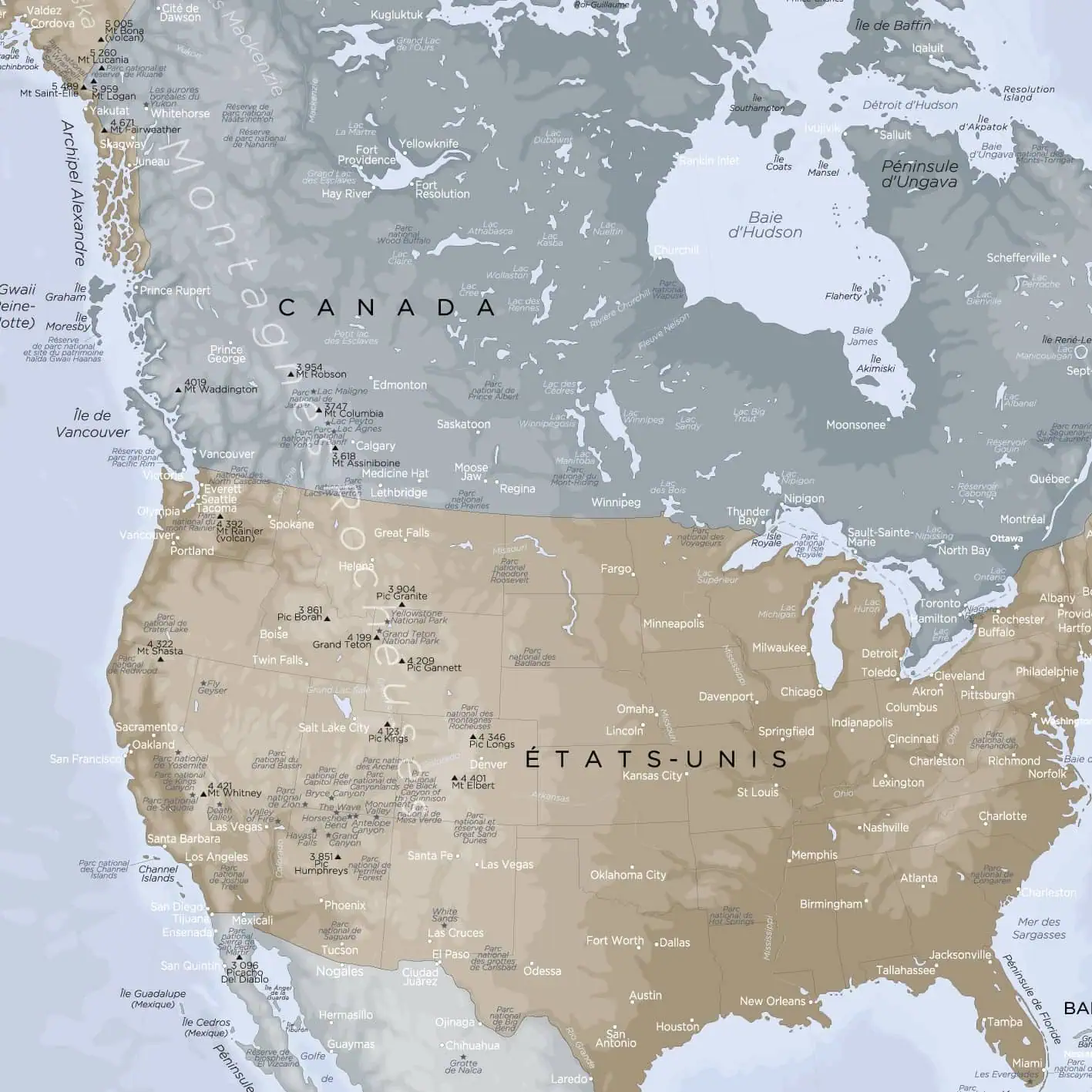 Carte Amérique Nord zoom