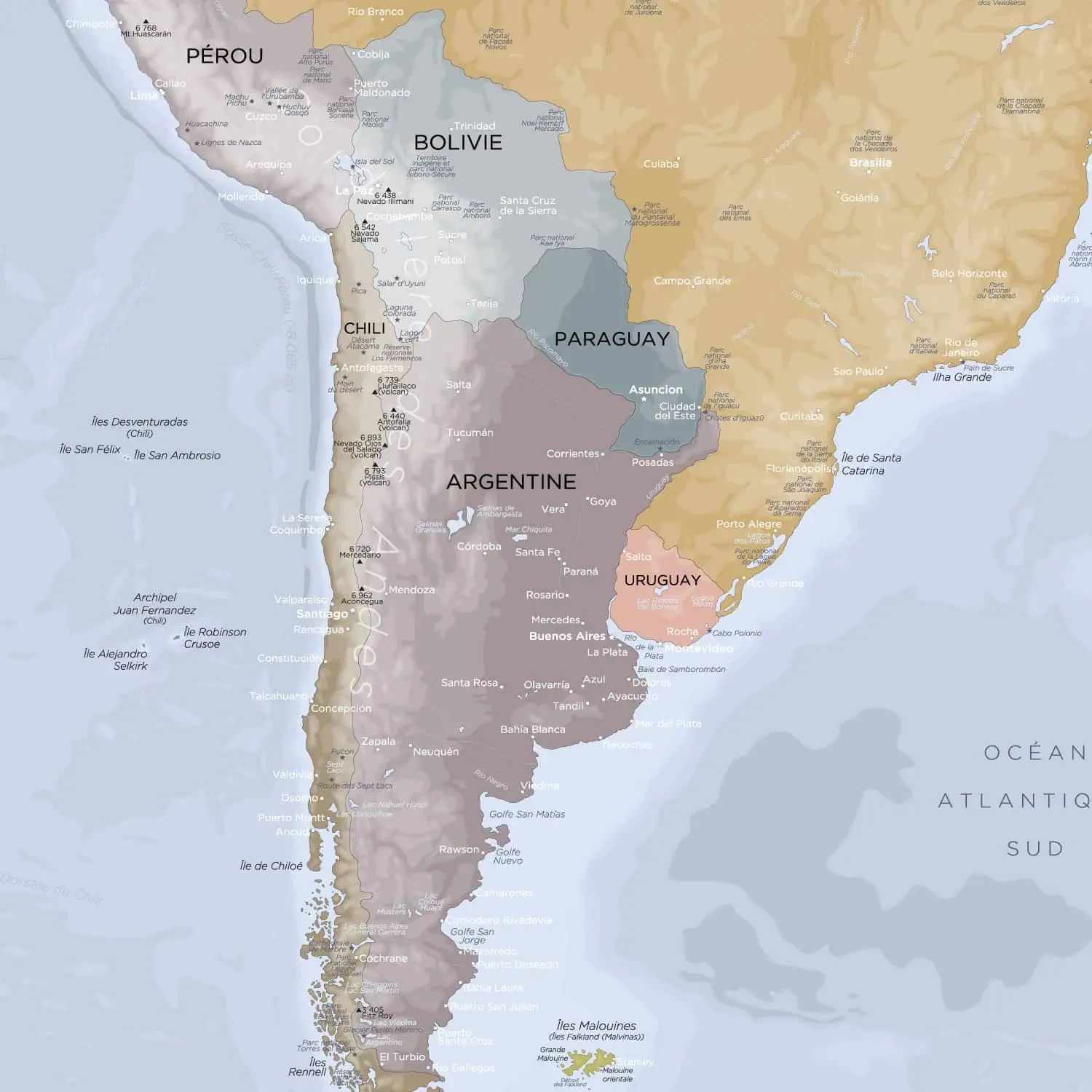 Carte Amérique Sud zoom