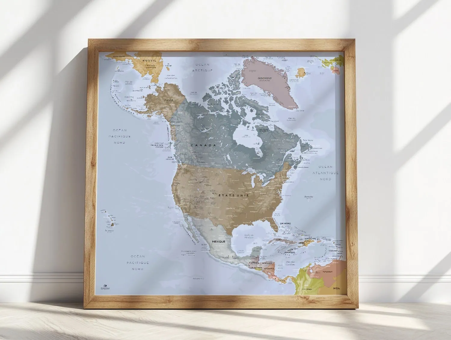 Carte Amérique Nord Cadre Bois