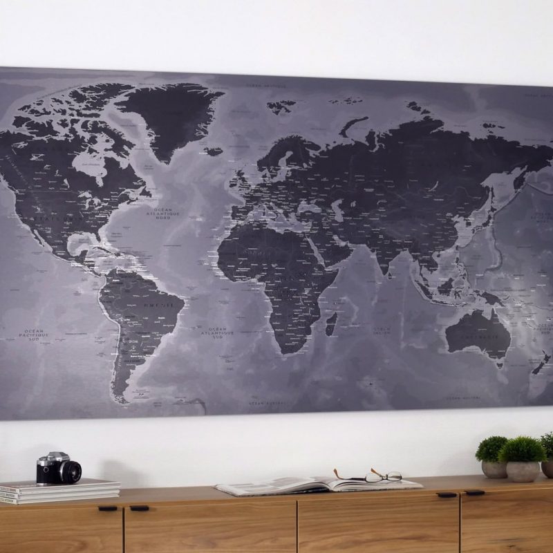Mappemonde métallique en aluminium brossé