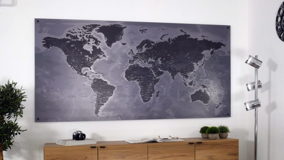 Mappemonde métallique en aluminium brossé