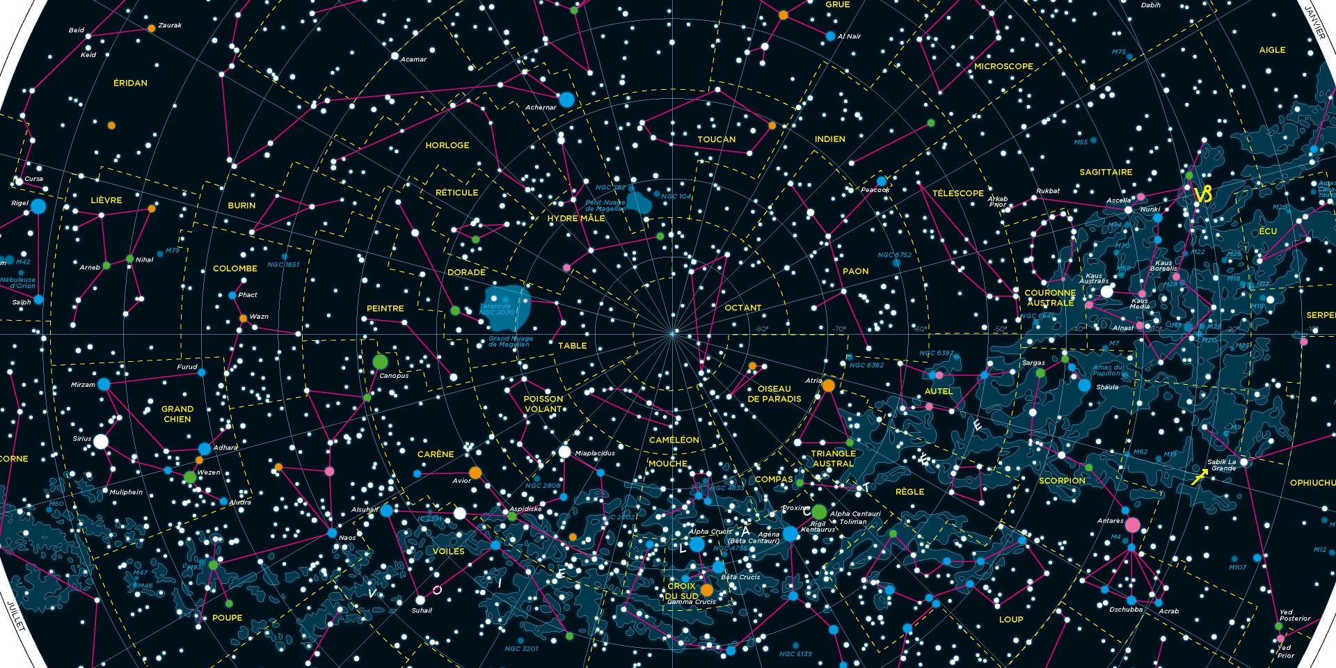 Carte du ciel Hémisphère Nord et Sud – Carte céleste