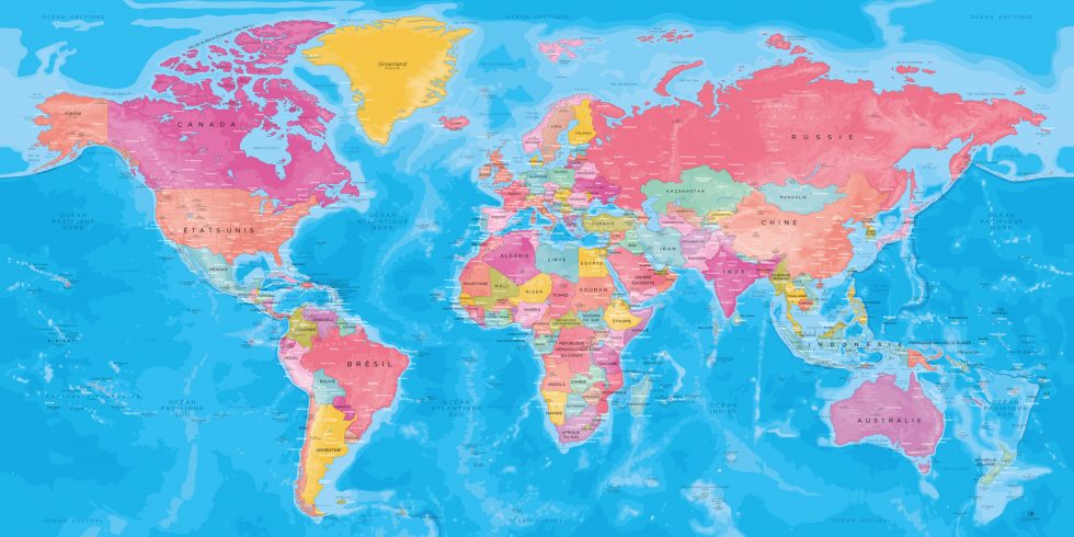 Carte Monde Couleur - Scolaire