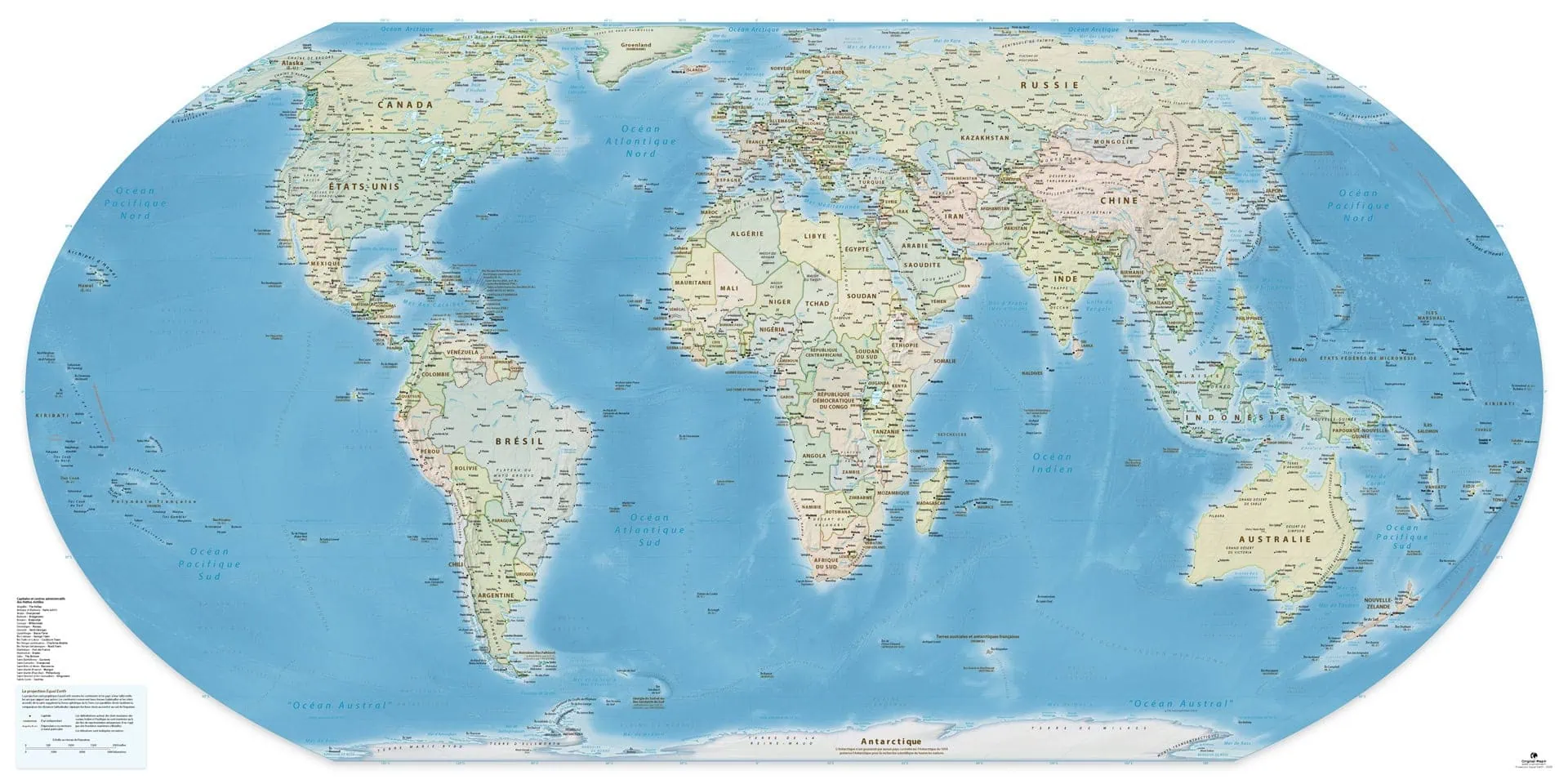Planisphère – Equal Earth – Politique avec mers
