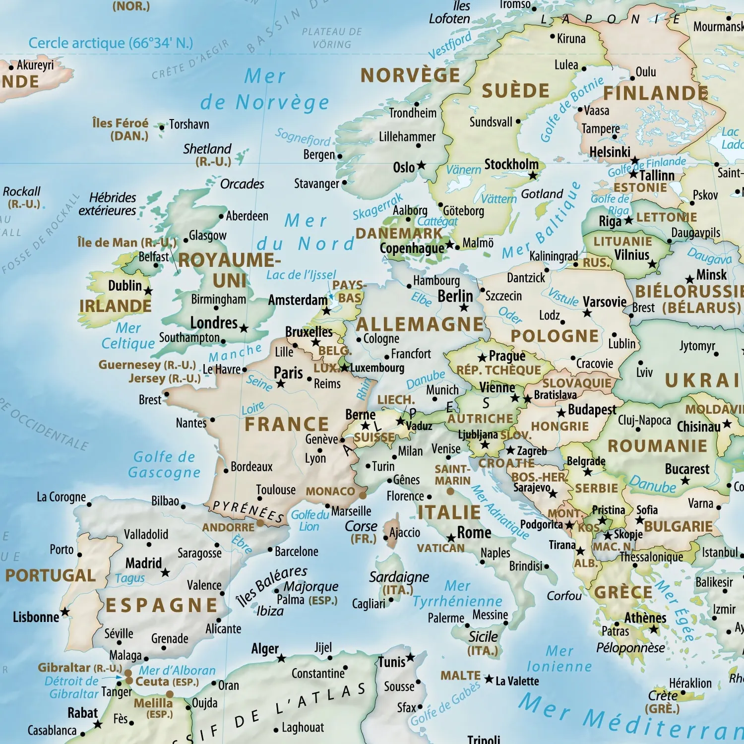 Planisphère – Equal Earth – Politique avec mers
