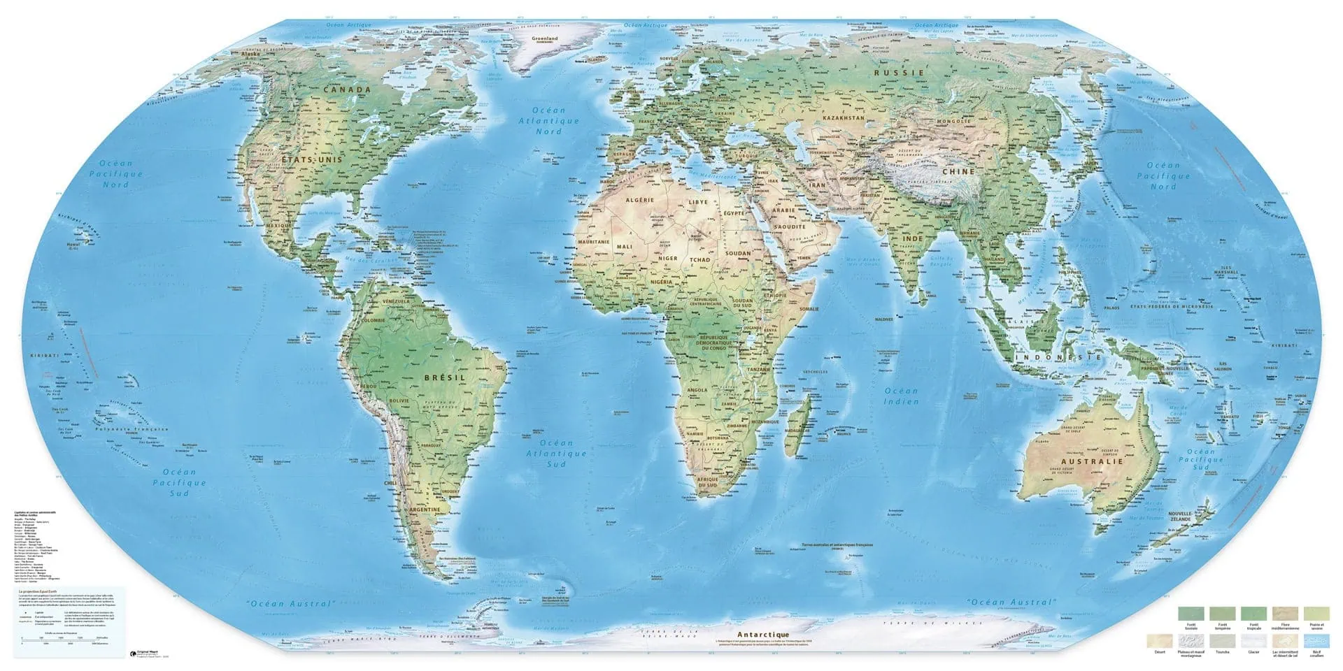 Mappemonde – Equal Earth – Physique et Politique