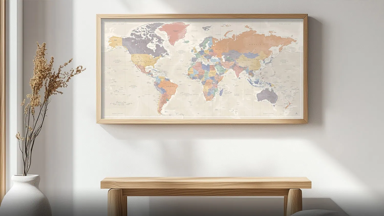 Mappemonde Personnalisée Carte du monde voyage personnalisable Güell – décoration murale