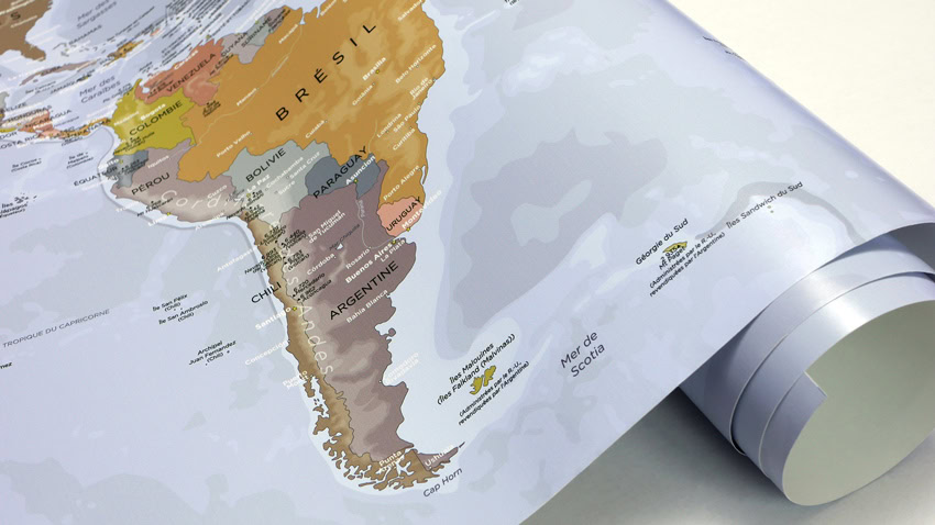 Amérique du Sud carte monde planisphère, par fond de carte papier, carte géographique colorée, carte du globe, carte planisphère éducative, carte géographique pour décoration, murale ou étude.